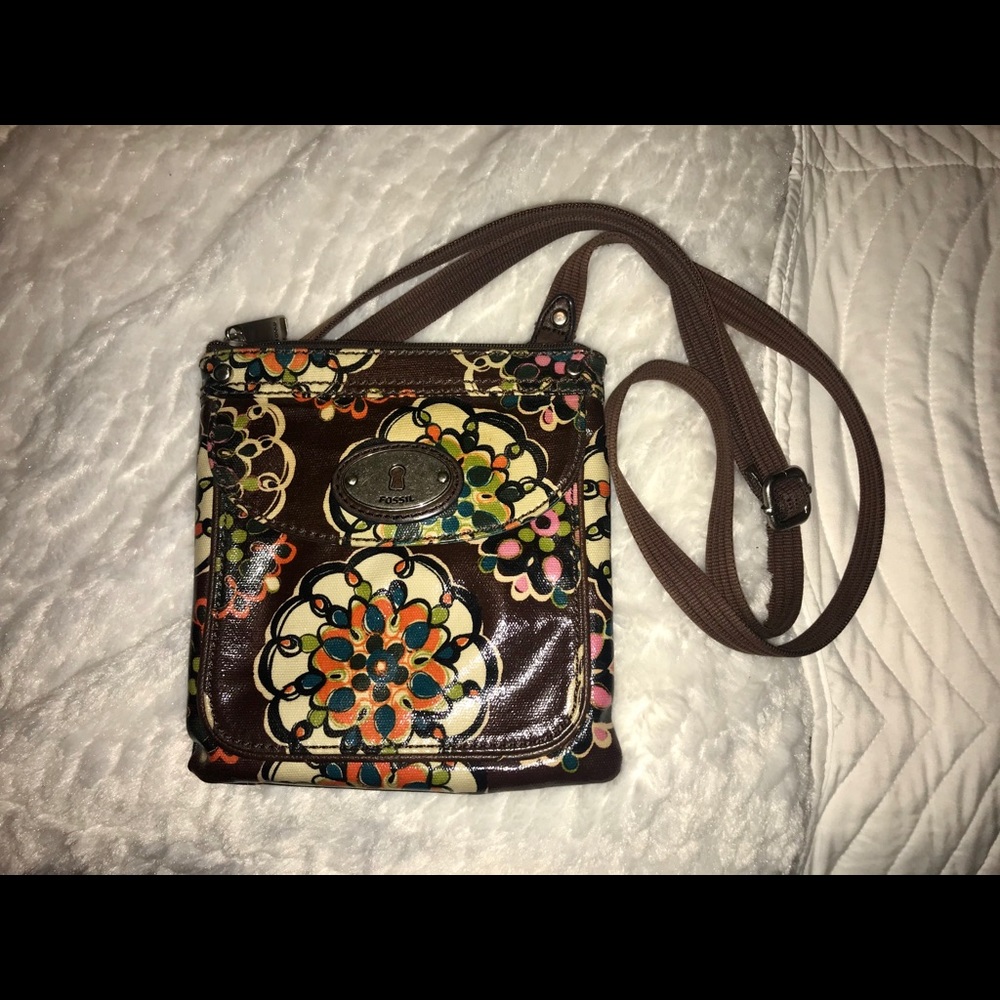 Vinyl Fossil Key-Per Satchel (Brown/Floral)